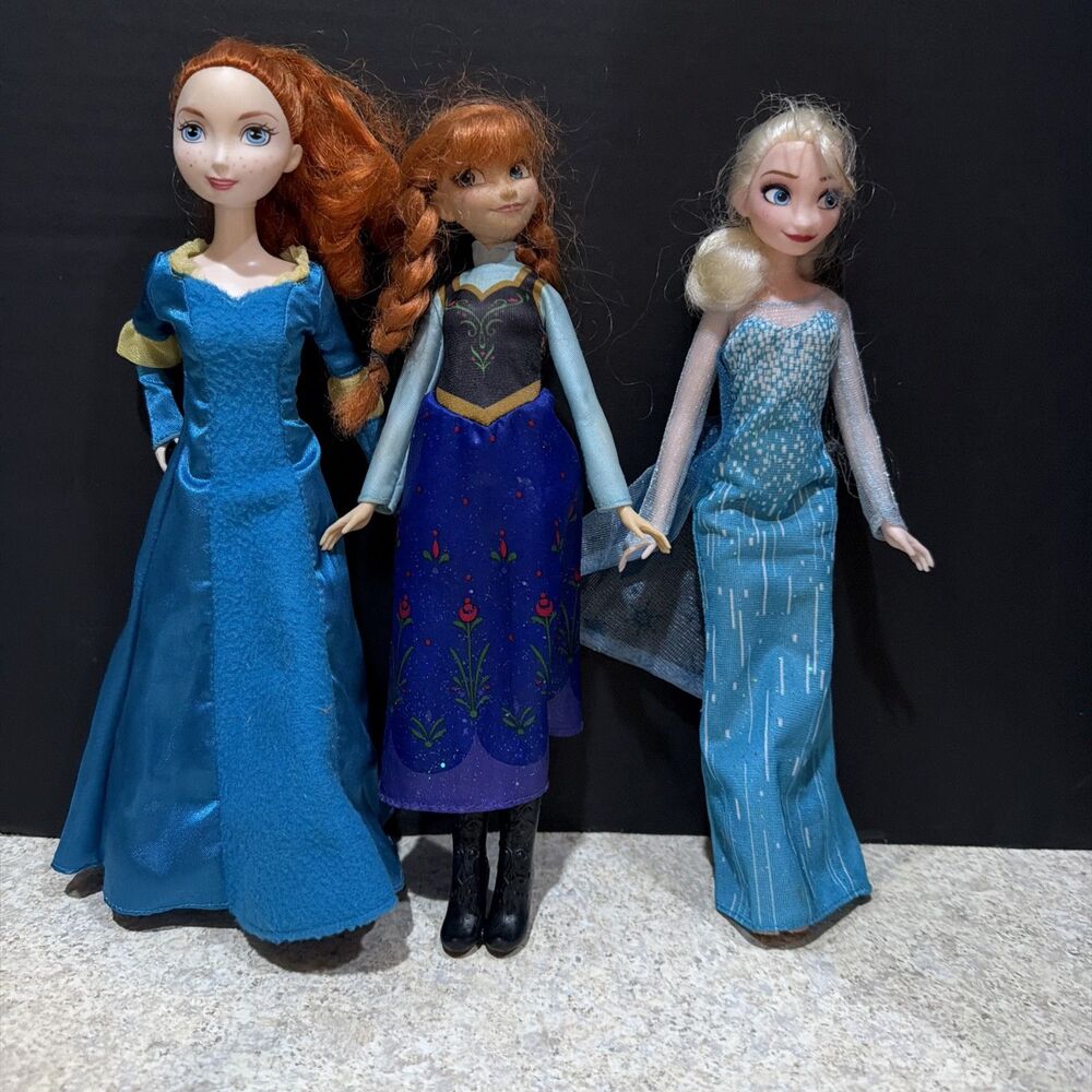 Disney Princess Doll Lot of 3 - Merida, Anna, Elsa 12”Fashion Dolls Frozen Brave